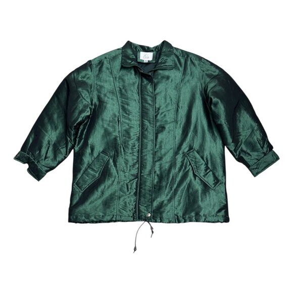ELAN Vintage 90s Shiny Green Retro Winter Glam Parka Coat Womens 1X - Picture 1 of 5